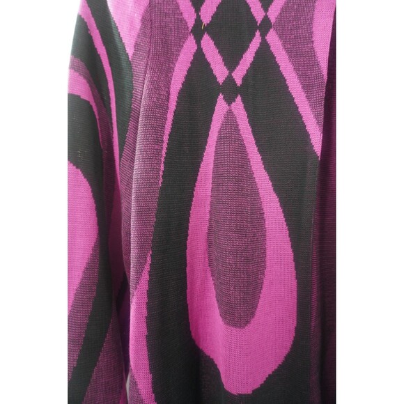 Ming Wang Fuchsia Black Wave Abstract Geometric Heavy Knit Cardigan Sweater Sz M - Picture 11 of 12
